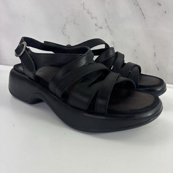 Dansko Lolita Sandal Leather Womens 36 6 Blk Slingback Strappy Rocker Block Heel - Picture 12 of 16